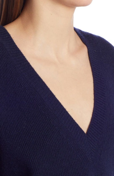 Shop Bottega Veneta Ribbed V-neck Cashmere Blend Sweater In Abyss
