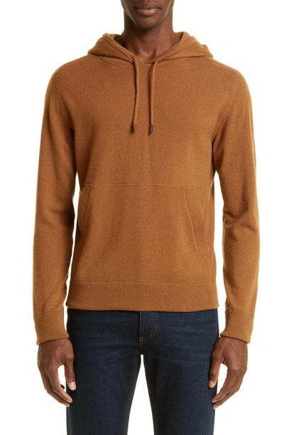 Zegna Drawstring Knitted Cashmere Hoodie In Vicuna