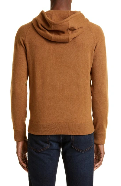 Zegna Drawstring Knitted Cashmere Hoodie In Vicuna