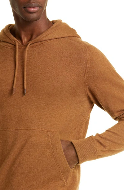 Zegna Drawstring Knitted Cashmere Hoodie In Vicuna