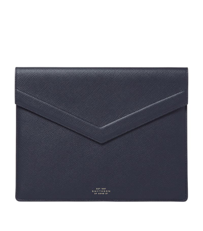 Shop Smythson Panama Leather Small Envelope Folio Pouch In Blue
