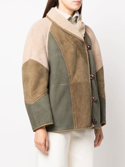 Shop Isabel Marant Étoile Panelled Shearling Lined Suede Jacket In Green