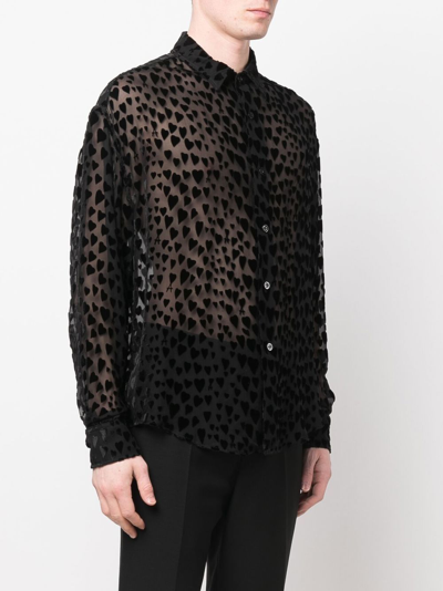 Shop Ami Alexandre Mattiussi Semi-sheer Heart-print Shirt In Black