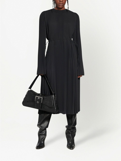 Balenciaga Pleated Drawcord Crepe Midi Dress In Schwarz