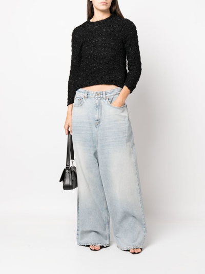 Balenciaga Tweed Buttoned Back-to-front Top In Black