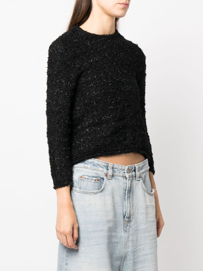 Balenciaga Tweed Buttoned Back-to-front Top In Black