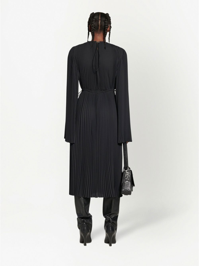 Balenciaga Pleated Drawcord Crepe Midi Dress In Schwarz