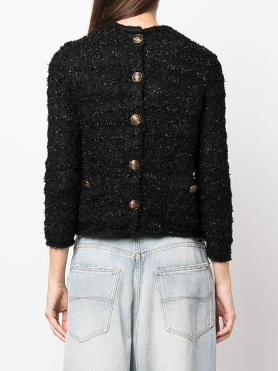 Shop Balenciaga Tweed Button-back Blouse In Black