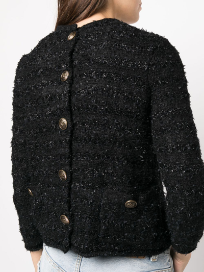 Shop Balenciaga Tweed Button-back Blouse In Black