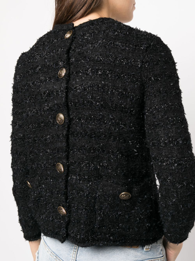 Balenciaga Tweed Buttoned Back-to-front Top In Black