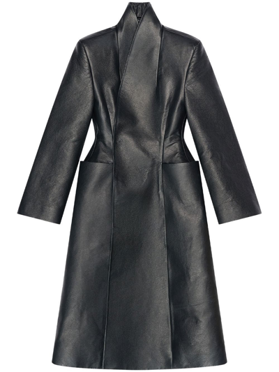 Shop Balenciaga Fitted-waistline Leather Coat In Schwarz