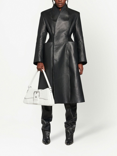 Shop Balenciaga Fitted-waistline Leather Coat In Schwarz