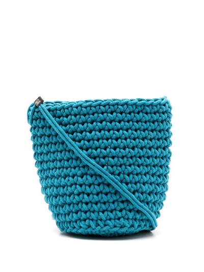 Shop Nannacay Anja Crochet Cotton Bucket Bag In Blue