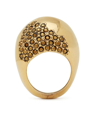 Shop Saint Laurent Rhinestone-edge Egg Ring In Gold