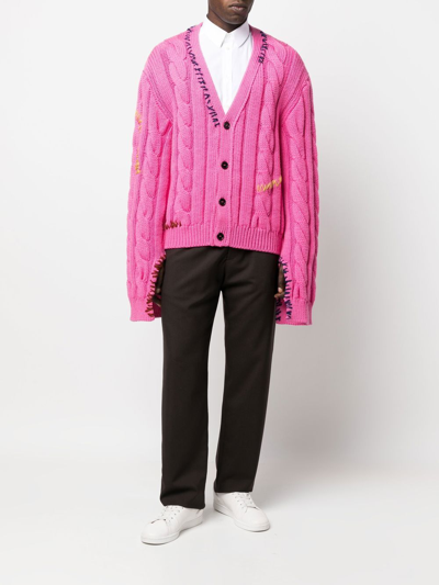 Shop Marni Stitch-detail Cable-knit Cardigan In Pink