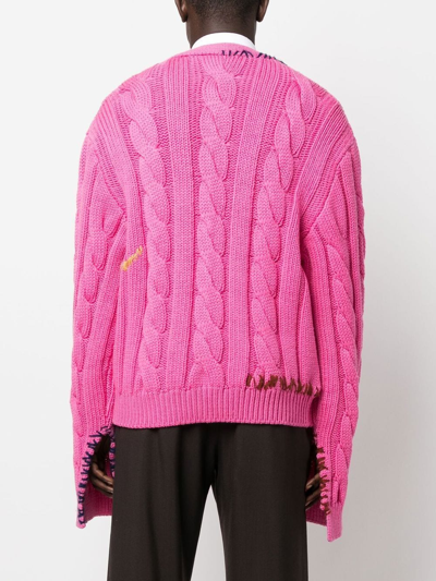Shop Marni Stitch-detail Cable-knit Cardigan In Pink
