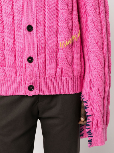 Shop Marni Stitch-detail Cable-knit Cardigan In Pink