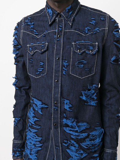 Shop Marni Distressed Denim-effect Shirt In Blue