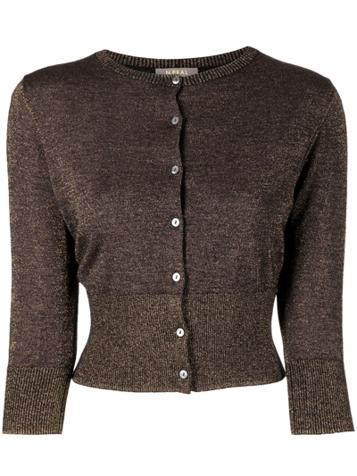 Shop N•peal Sparkle-knit Cashmere Cardigan In Brown