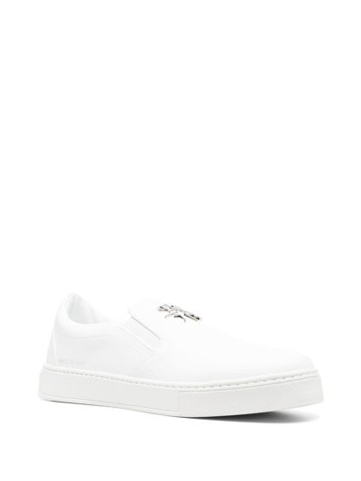 Shop Philipp Plein Logo-plaque Slip-on Sneakers In Weiss