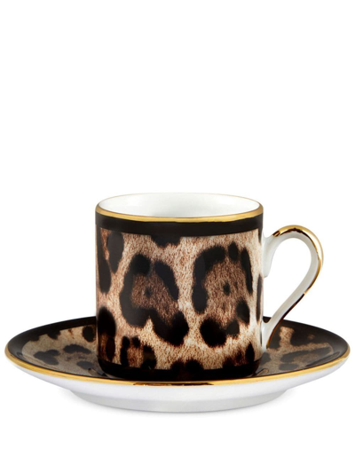 Shop Dolce & Gabbana Leopard-print Porcelain Espresso Set In Black