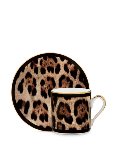 Shop Dolce & Gabbana Leopard-print Porcelain Espresso Set In Black