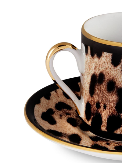 Shop Dolce & Gabbana Leopard-print Porcelain Espresso Set In Black