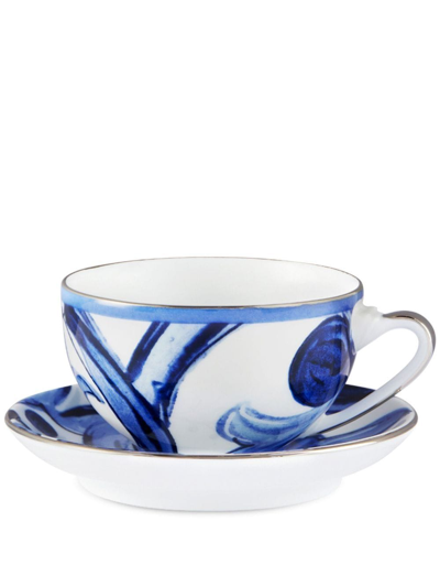 Shop Dolce & Gabbana Archive-print Porcelain Tea Set In Blue