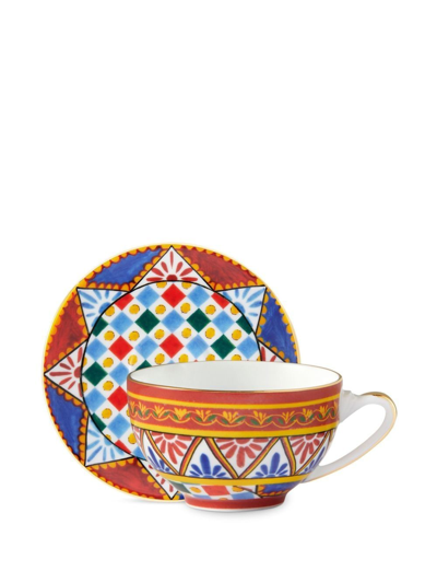 Shop Dolce & Gabbana Carretto Siciliano Porcelain Tea Set In Multicolour