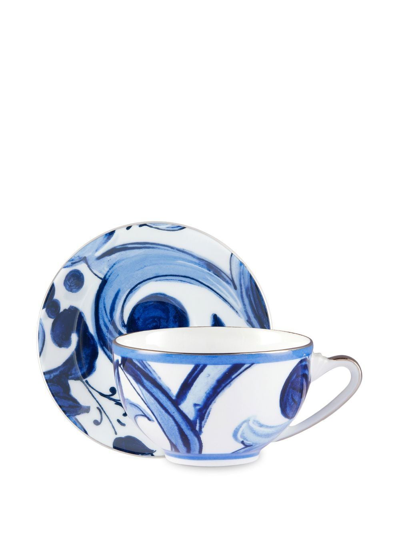 Shop Dolce & Gabbana Archive-print Porcelain Tea Set In Blue