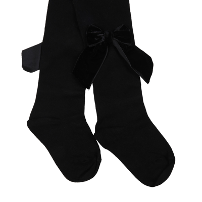 Shop Story Loris Black Tights For Girl With Velvet Bows