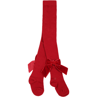 Shop Story Loris Red Tights For Girl With Velvet Bows