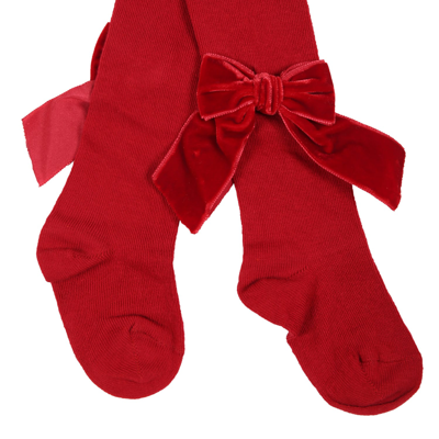 Shop Story Loris Red Tights For Girl With Velvet Bows