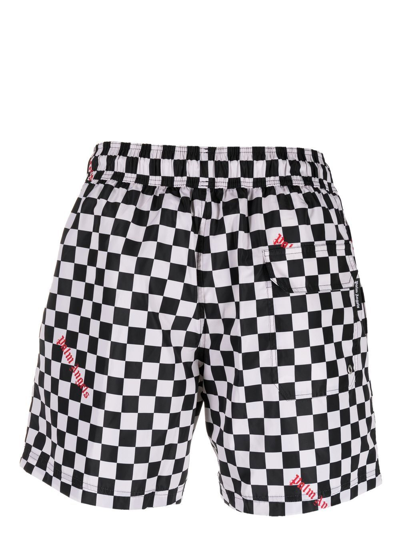 Palm Angels Damier Print Tech Swim Shorts In Weiss