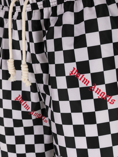 Palm Angels Damier Print Tech Swim Shorts In Weiss