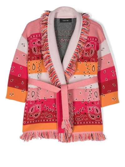 Shop Alanui Bandana-pattern Cashmere Cardigan In Rosa