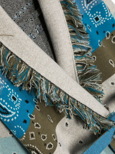 Shop Alanui Bandana-pattern Cashmere Cardigan In Blau