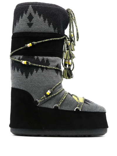 Shop Alanui X Moonboot Icon Knit Snow Boots In Grey