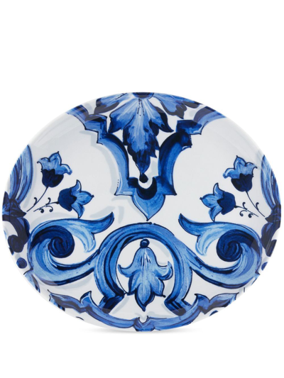 Shop Dolce & Gabbana Porcelain Fiore Platter In Blue