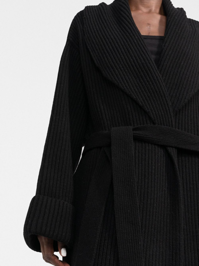 Shop There Was One Ribbed-knit Belted Cardi-coat In Black