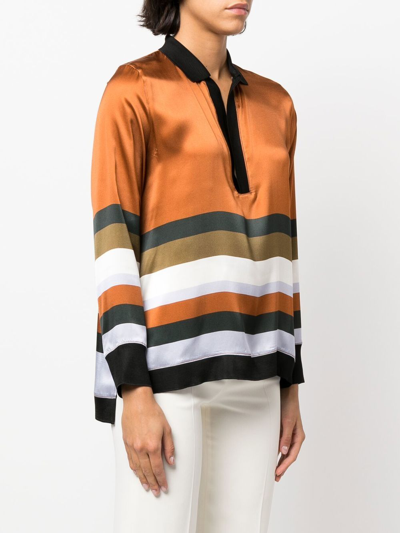 Shop Paula Striped Silk Blouse In Brown