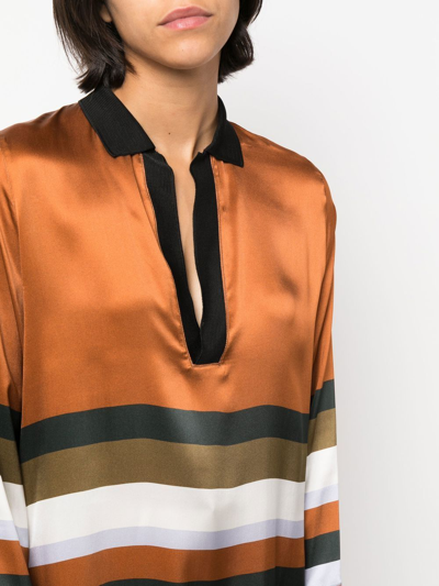 Shop Paula Striped Silk Blouse In Brown