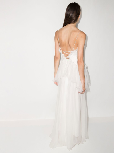 Shop Maria Lucia Hohan Lana V-neck Ruffled Maxi Dress In White