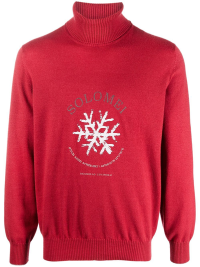 Brunello Cucinelli Roll-neck Cashmere Jumper In Rot