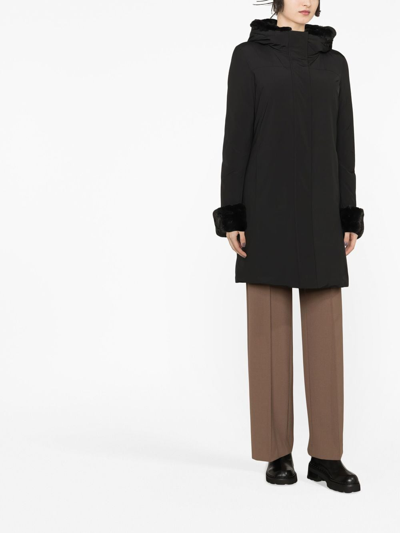 Shop Woolrich Contrast-trim Hooded Coat In Black