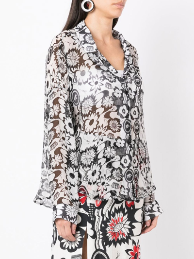 Amir Slama Floral-print Silk Shirt In Black