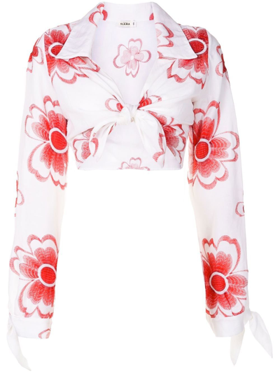 Shop Amir Slama Floral-embroidered Cropped Shirt In White