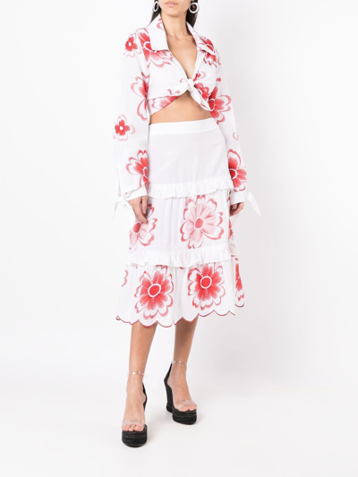Amir Slama Floral-embroidered Cropped Shirt In White