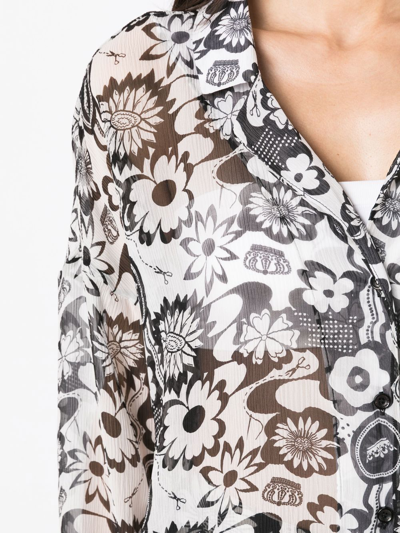 Amir Slama Floral-print Silk Shirt In Black