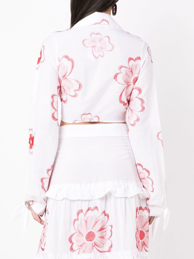 Shop Amir Slama Floral-embroidered Cropped Shirt In White